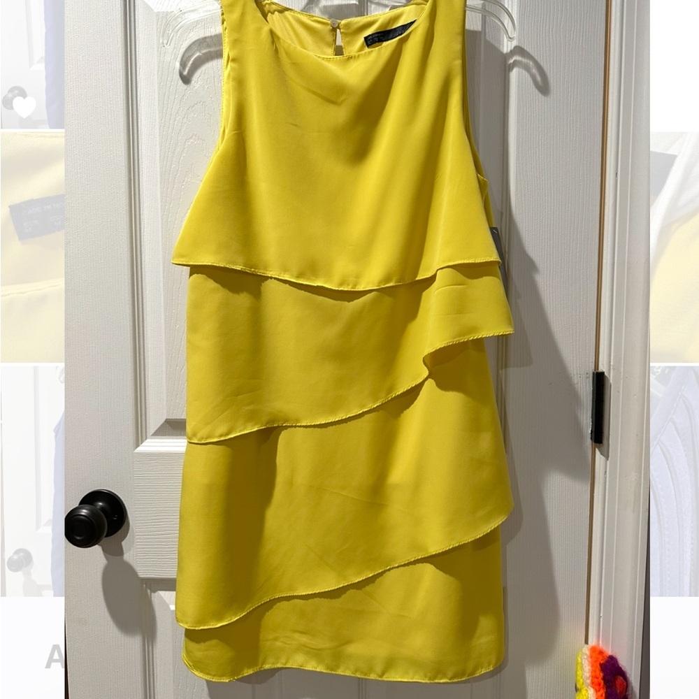 Zara Yellow Asymmetrical Halter Cocktail Dress